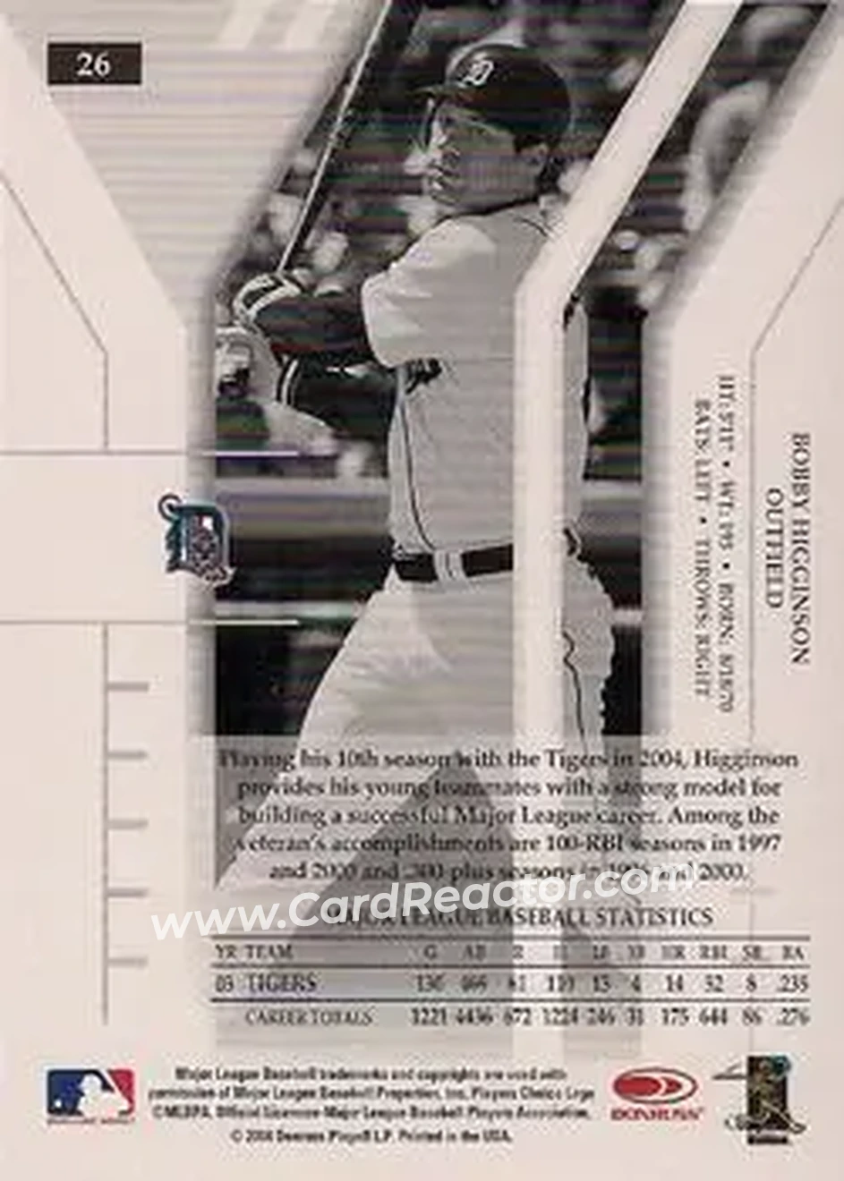 2004 Donruss Elite #26 - Bobby Higginson - Detroit Tigers - Back