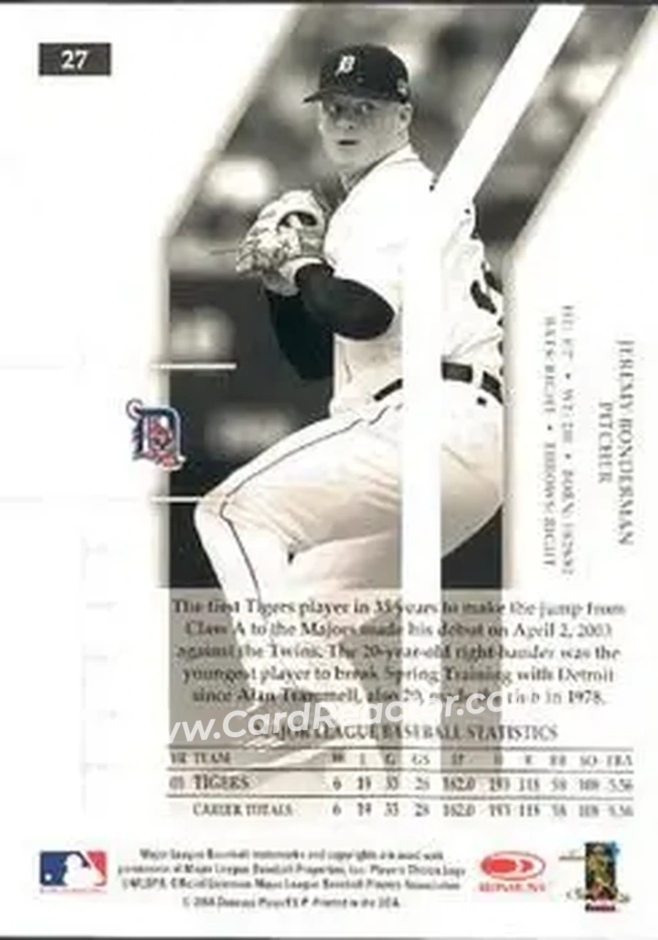 2004 Donruss Elite #27 - Jeremy Bonderman - Detroit Tigers - Back
