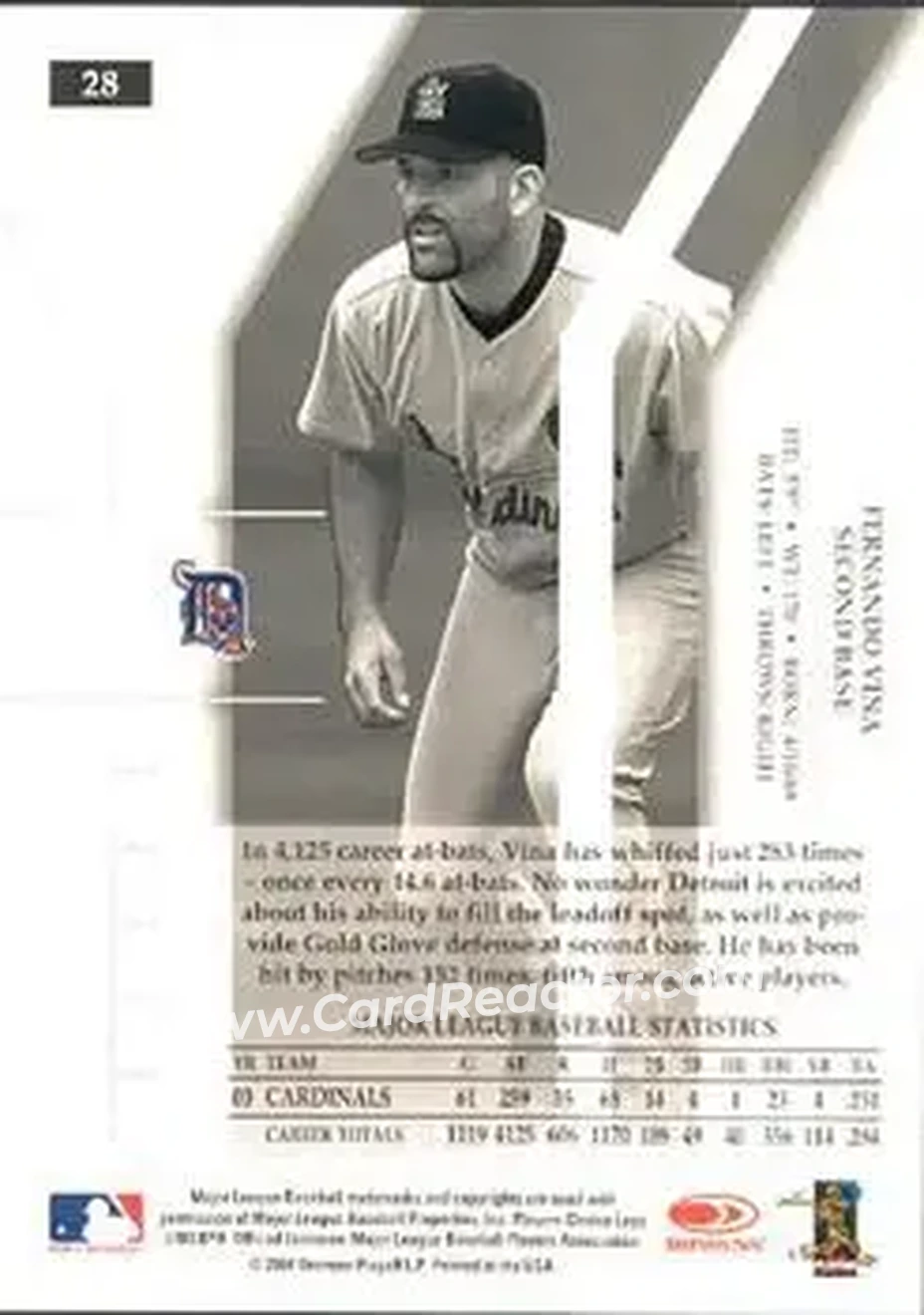 2004 Donruss Elite #28 - Fernando Vina - Detroit Tigers - Back