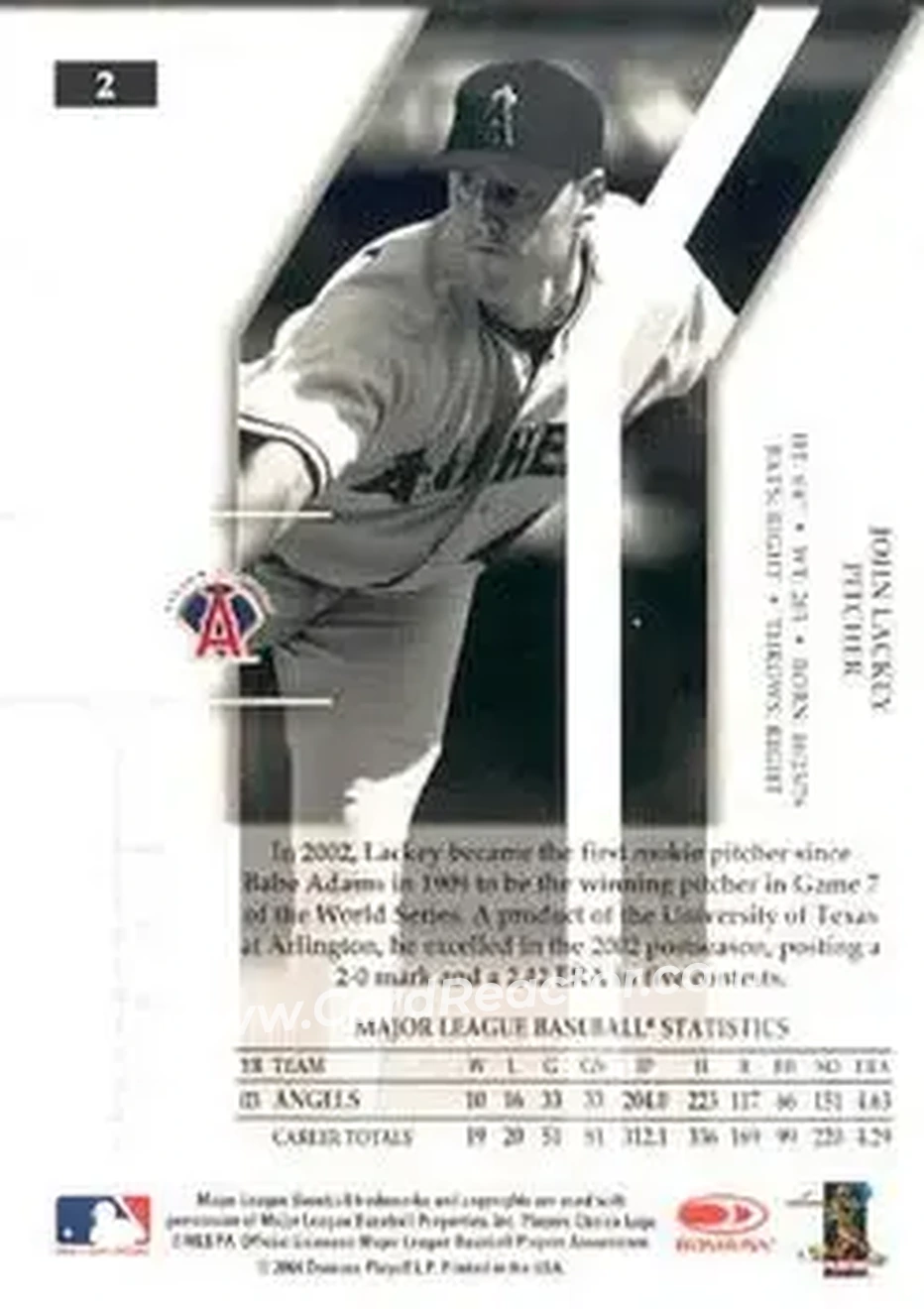 2004 Donruss Elite Extra Edition #2 - John Lackey - Anaheim Angels - Back