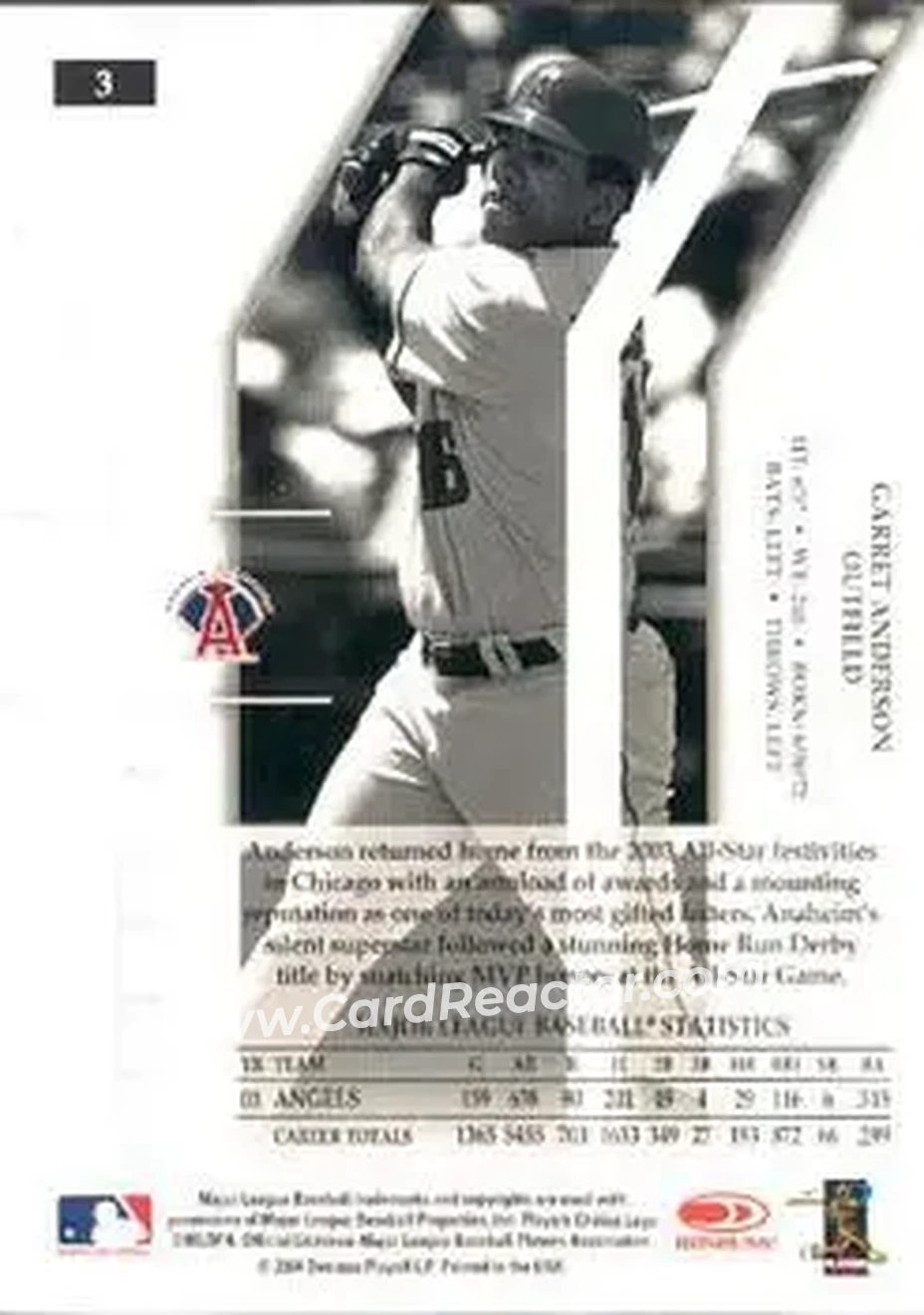 2004 Donruss Elite Extra Edition #3 - Garret Anderson - Anaheim Angels - Back