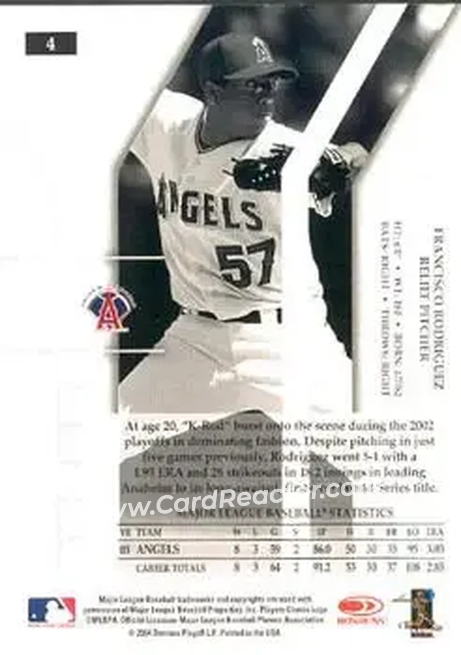 2004 Donruss Elite Extra Edition #4 - Francisco Rodriguez - Anaheim Angels - Back