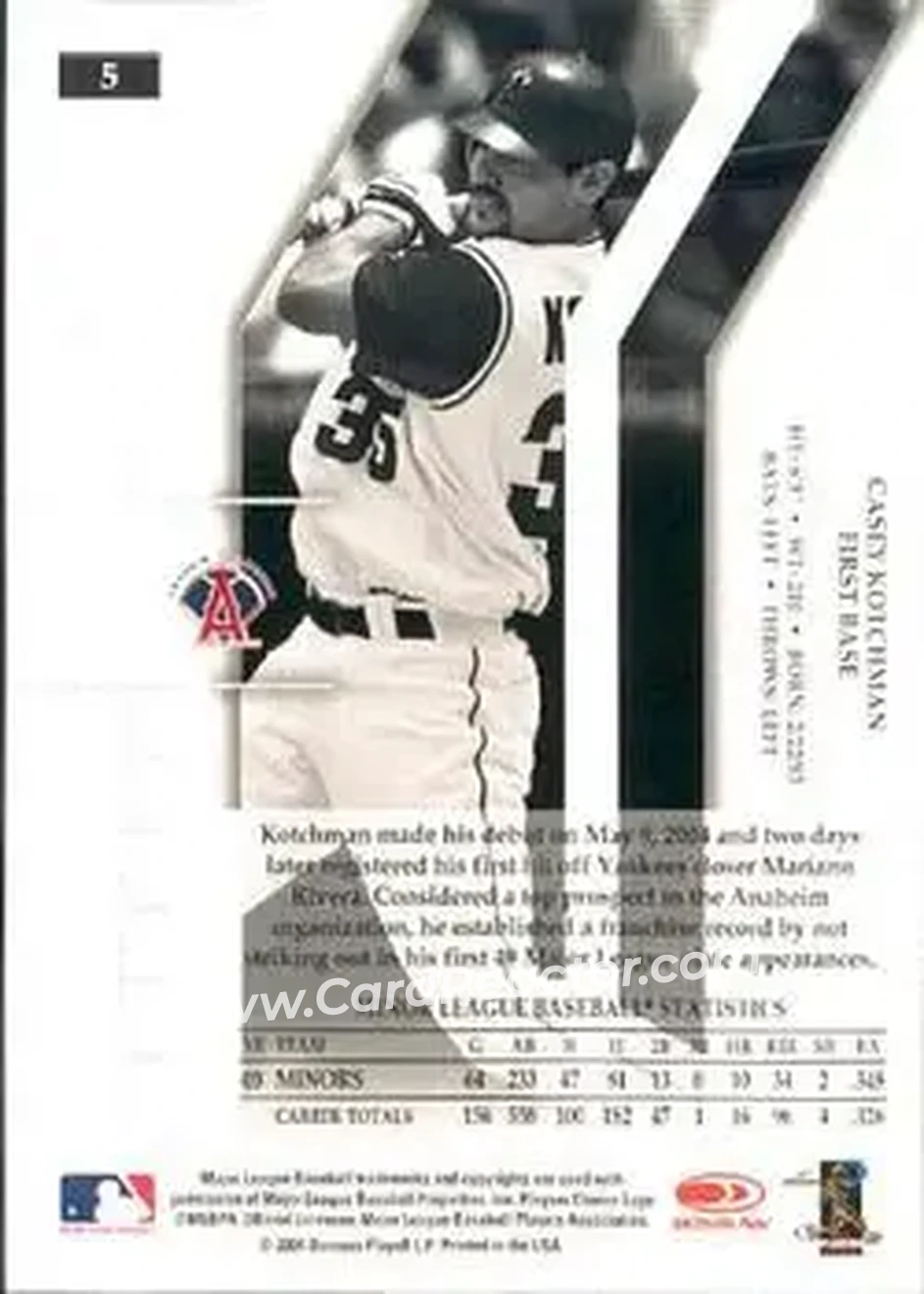 2004 Donruss Elite Extra Edition #5 - Casey Kotchman - Anaheim Angels - Back