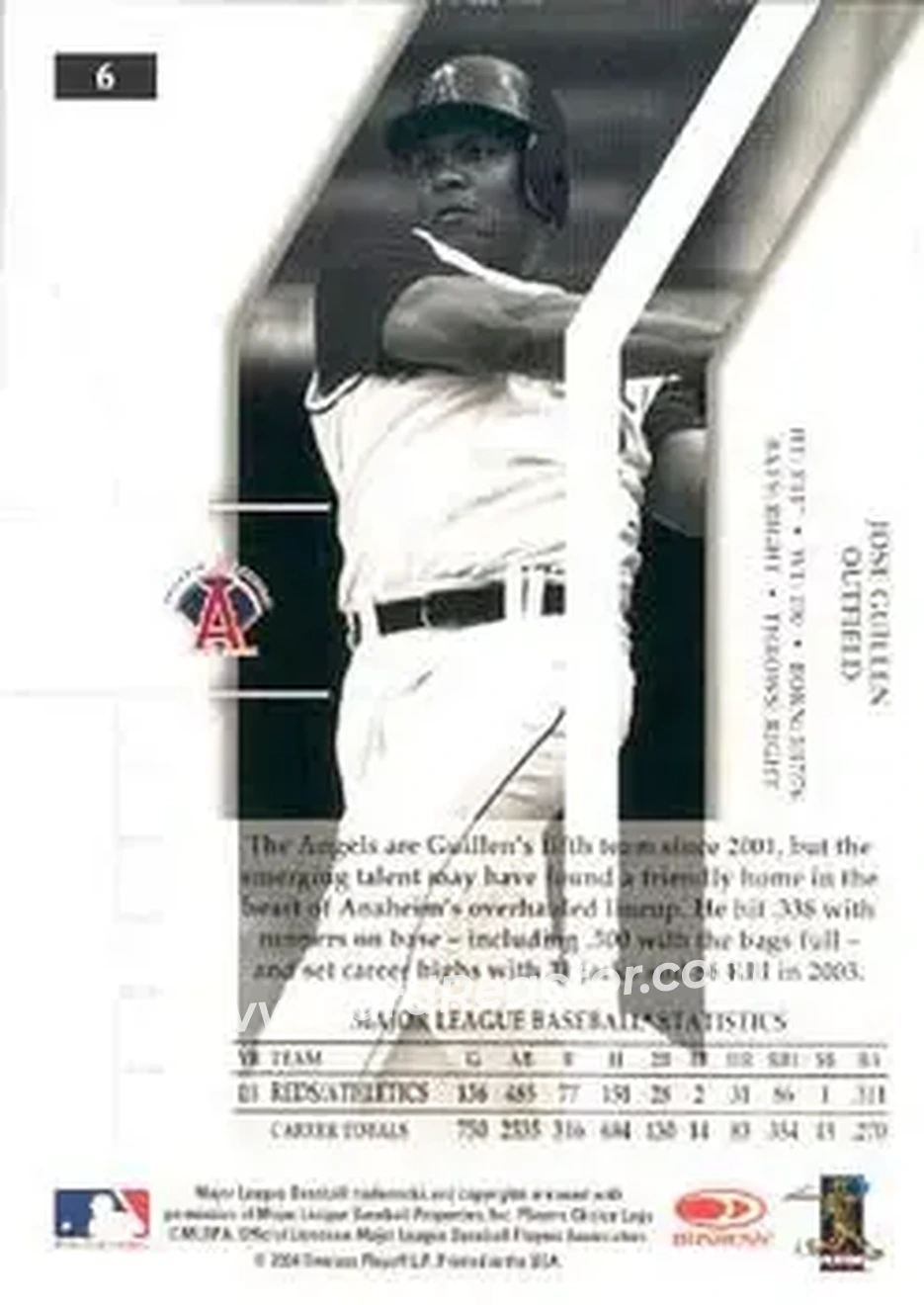 2004 Donruss Elite Extra Edition #6 - Jose Guillen - Anaheim Angels - Back