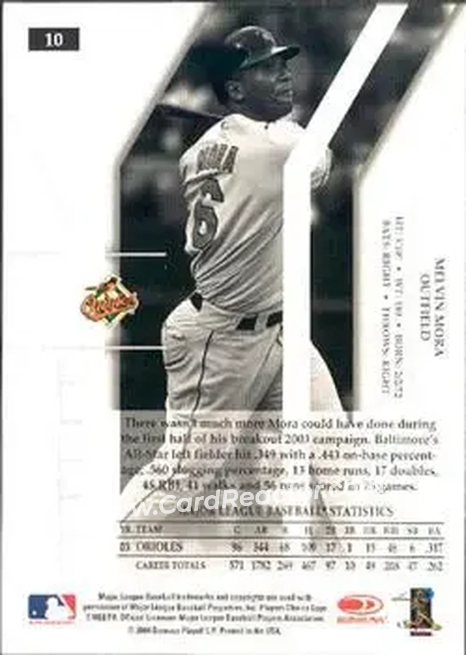 2004 Donruss Elite Extra Edition #10 - Melvin Mora - Baltimore Orioles - Back