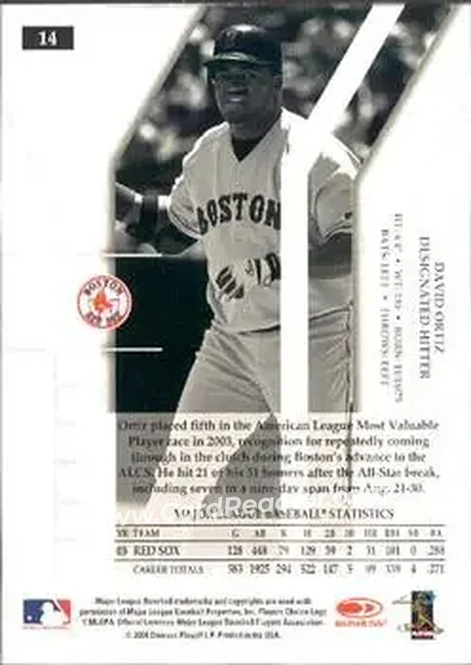 2004 Donruss Elite Extra Edition #14 - David Ortiz - Boston Red Sox - Back