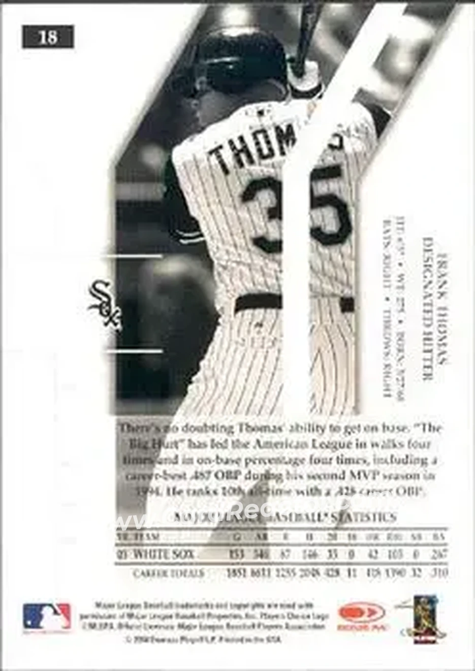 2004 Donruss Elite Extra Edition #18 - Frank Thomas - Chicago White Sox - Back
