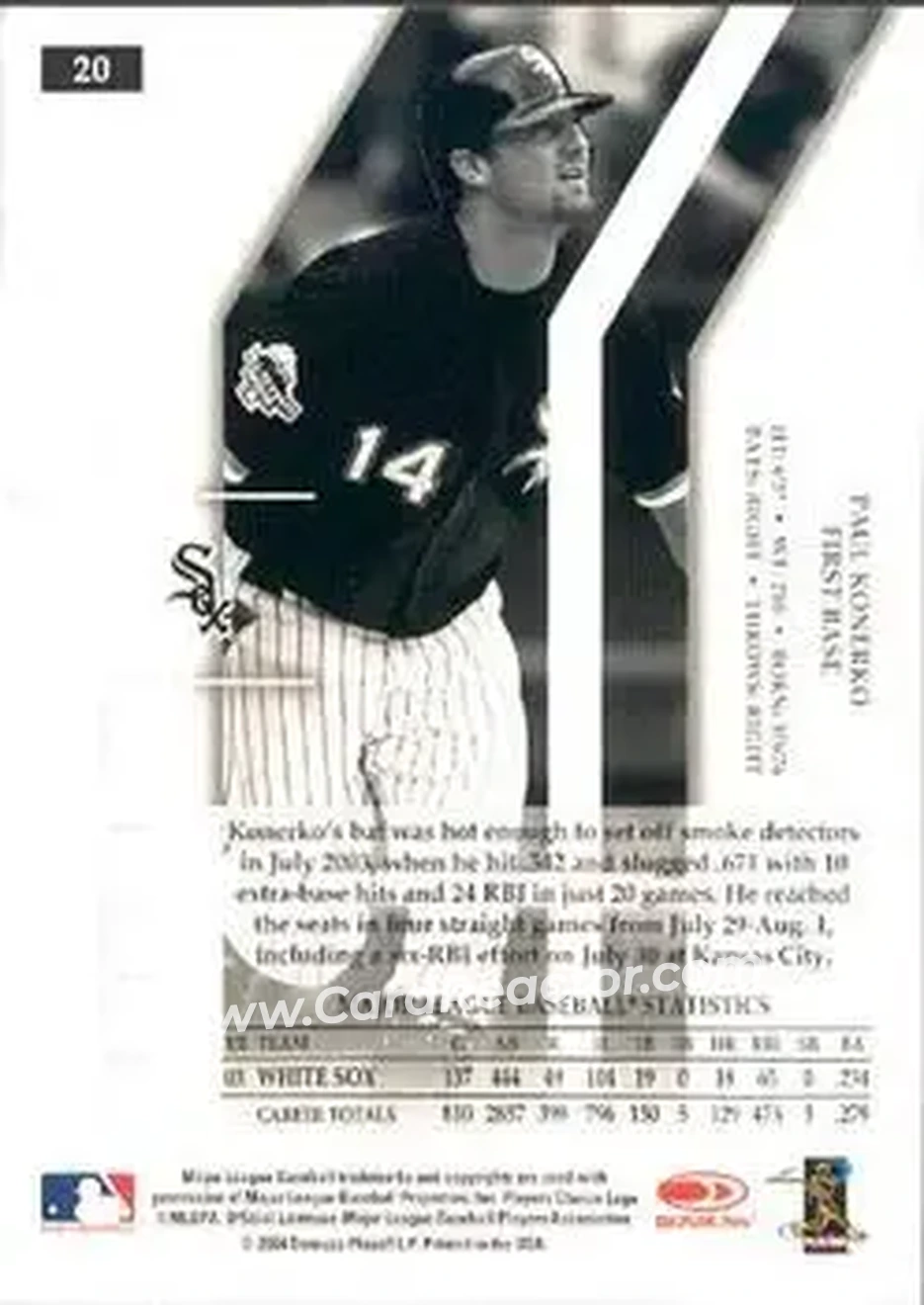 2004 Donruss Elite Extra Edition #20 - Paul Konerko - Chicago White Sox - Back