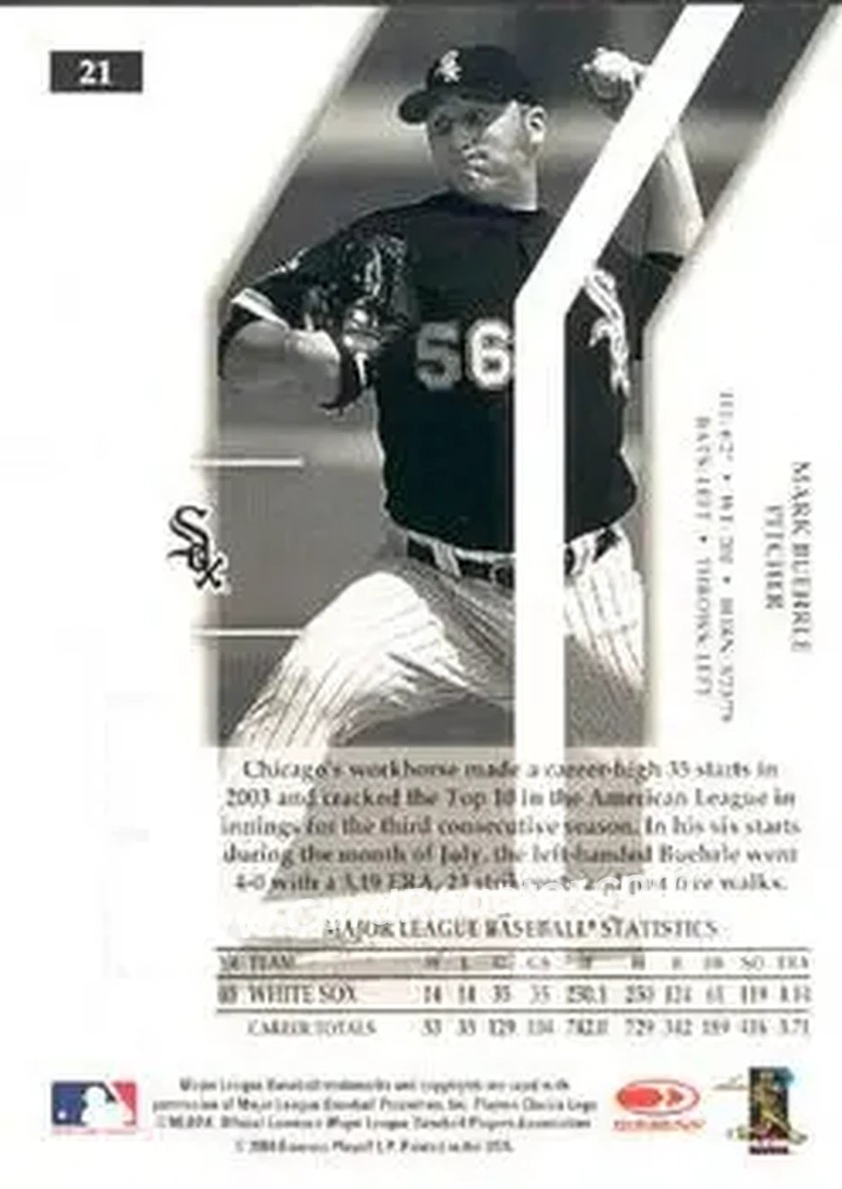 2004 Donruss Elite Extra Edition #21 - Mark Buehrle - Chicago White Sox - Back