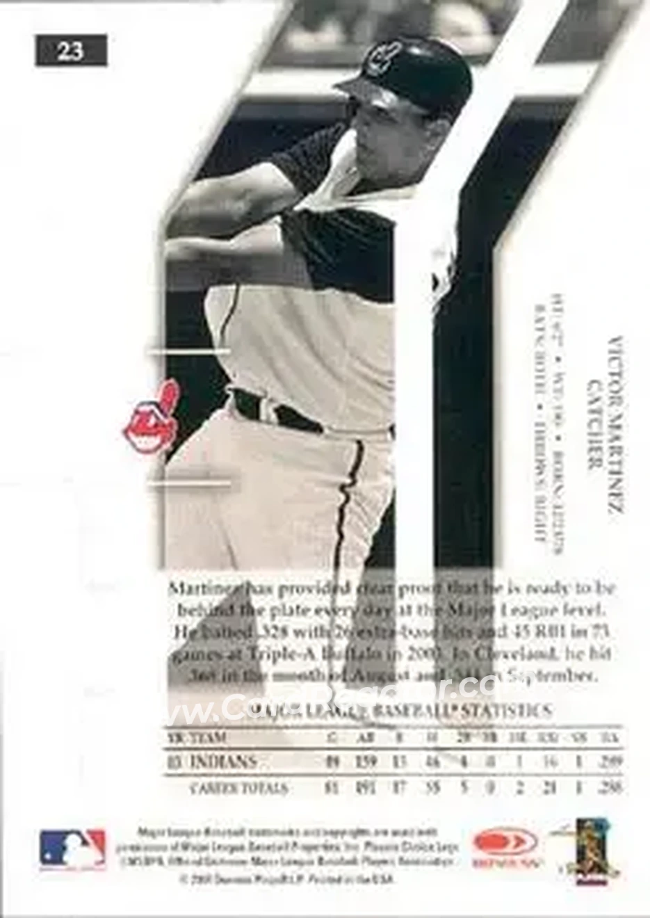 2004 Donruss Elite Extra Edition #23 - Victor Martinez - Cleveland Indians - Back 2004 Donruss Elite Extra Edition #23 - Victor Martinez - Cleveland Indians - Back
