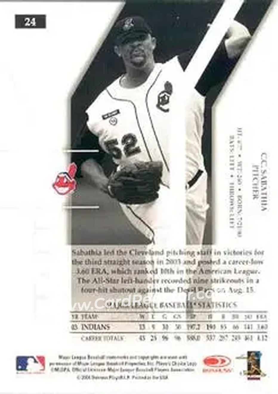 2004 Donruss Elite Extra Edition #24 - CC Sabathia - Cleveland Indians - Back