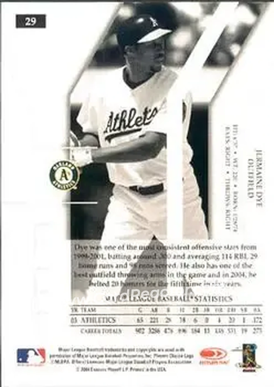 2004 Donruss Elite Extra Edition #29 - Jermaine Dye - Oakland Athletics - Back