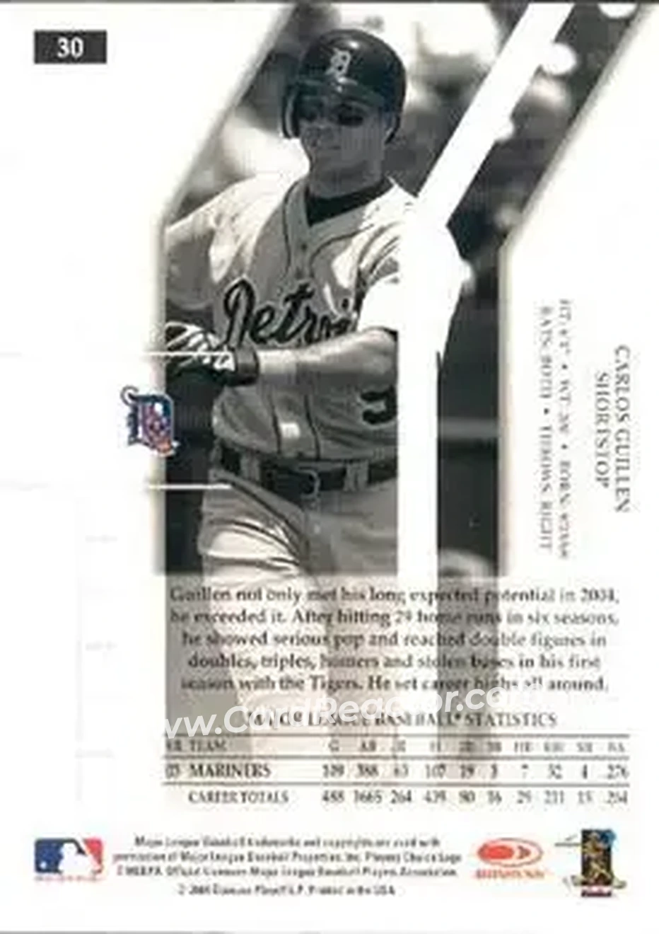 2004 Donruss Elite Extra Edition #30 - Carlos Guillen - Detroit Tigers - Back