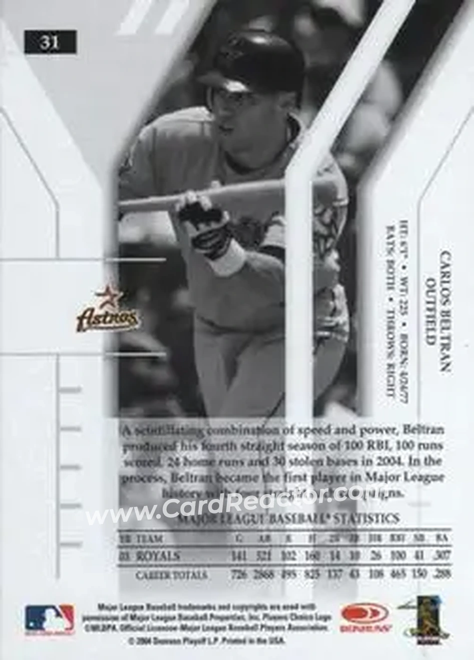 2004 Donruss Elite Extra Edition #31 - Carlos Beltran - Houston Astros - Back