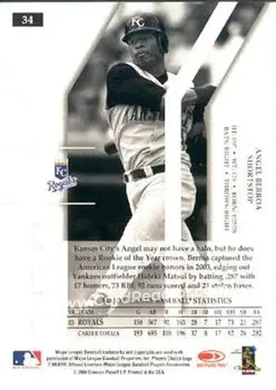 2004 Donruss Elite Extra Edition #34 - Angel Berroa - Kansas City Royals - Back