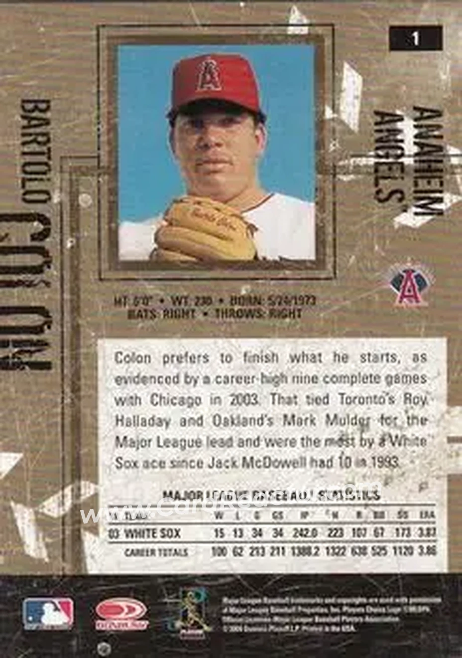 2004 Donruss Leather & Lumber #1 - Bartolo Colon - Anaheim Angels - Back