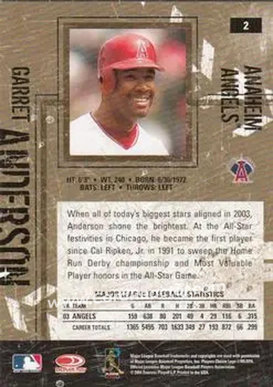 2004 Donruss Leather & Lumber #2 - Garret Anderson - Anaheim Angels - Back