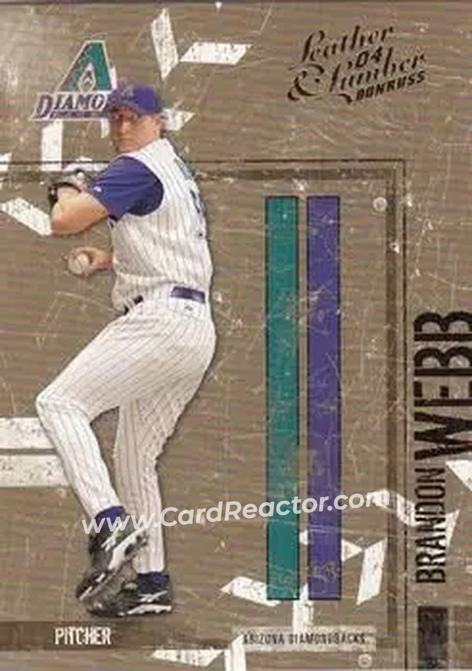 2004 Donruss Leather & Lumber #6 - Brandon Webb - Arizona Diamondbacks - Front 2004 Donruss Leather & Lumber #6 - Brandon Webb - Arizona Diamondbacks - Front