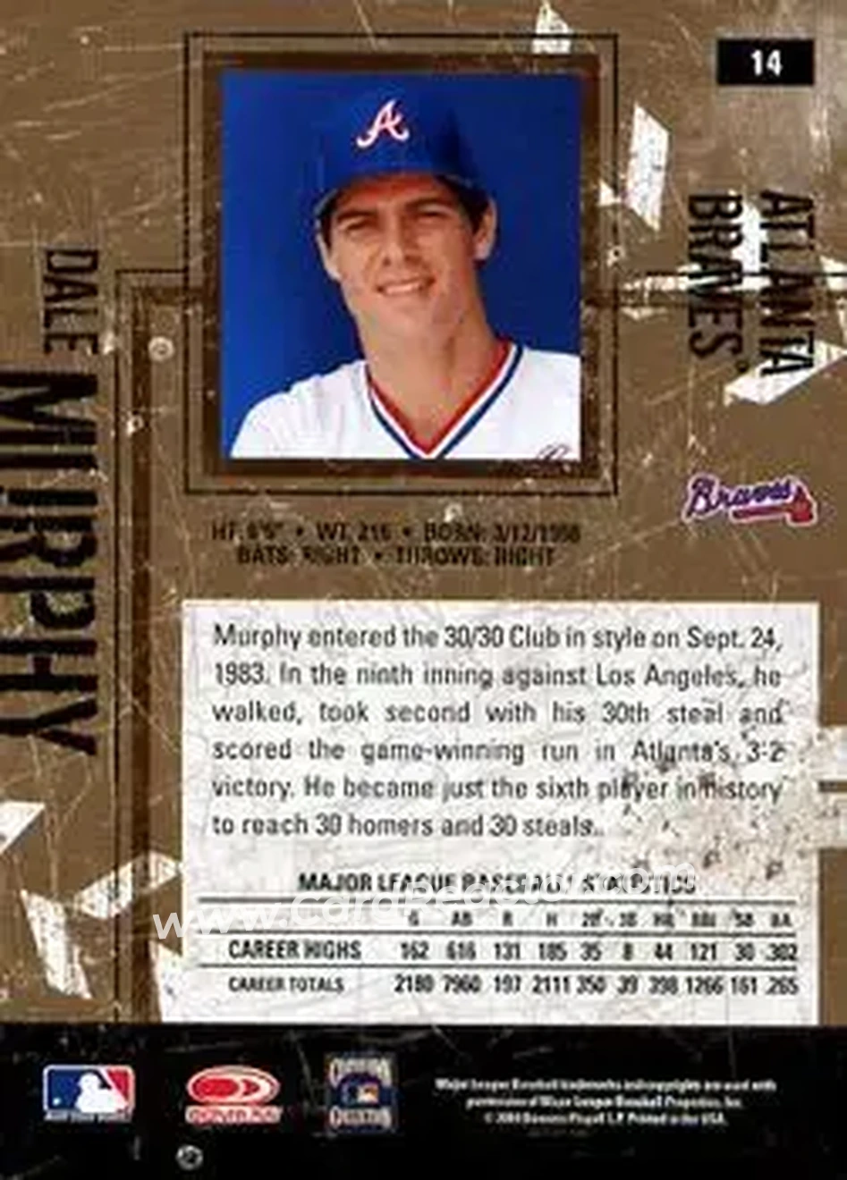 2004 Donruss Leather & Lumber #14 - Dale Murphy - Atlanta Braves - Back