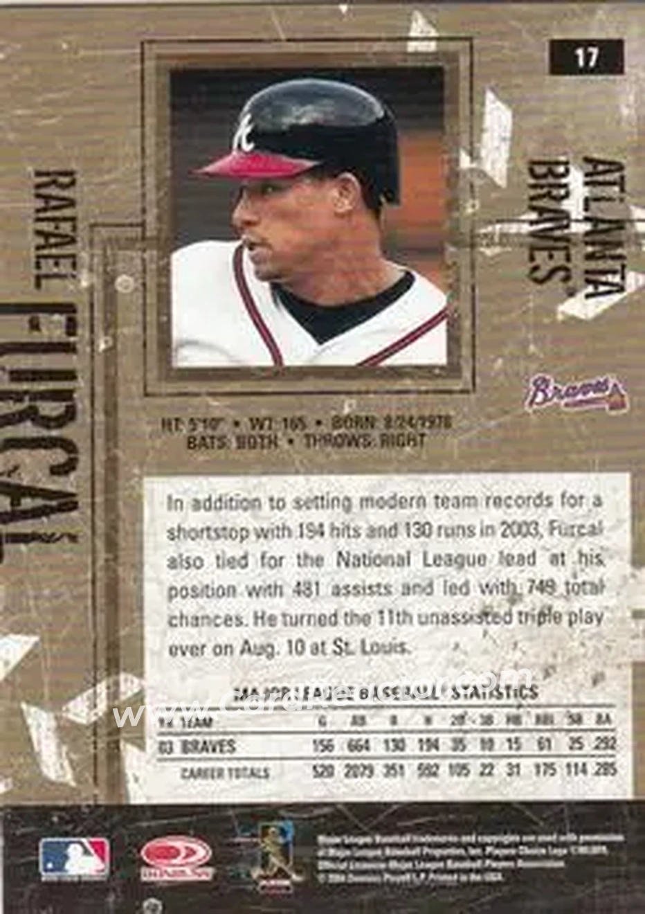 2004 Donruss Leather & Lumber #17 - Rafael Furcal - Atlanta Braves - Back 2004 Donruss Leather & Lumber #17 - Rafael Furcal - Atlanta Braves - Back