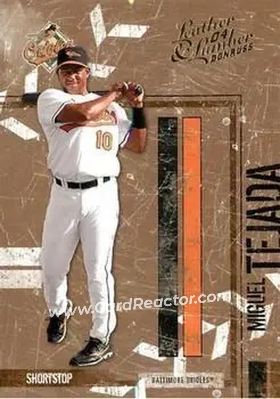 2004 Donruss Leather & Lumber #22 - Miguel Tejada - Baltimore Orioles - Front