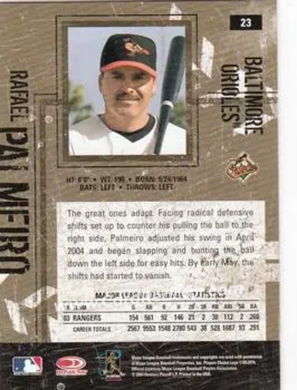 2004 Donruss Leather & Lumber #23 - Rafael Palmeiro - Baltimore Orioles - Back