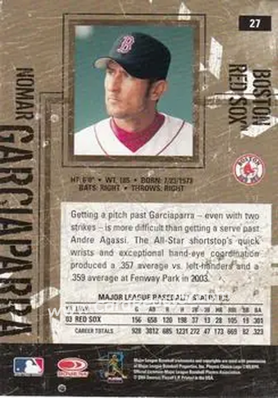 2004 Donruss Leather & Lumber #27 - Nomar Garciaparra - Boston Red Sox - Back 2004 Donruss Leather & Lumber #27 - Nomar Garciaparra - Boston Red Sox - Back