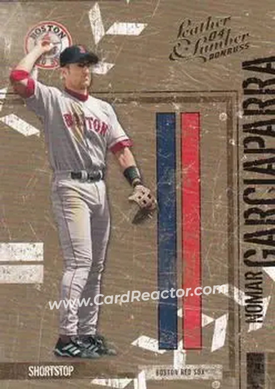 2004 Donruss Leather & Lumber #27 - Nomar Garciaparra - Boston Red Sox - Front 2004 Donruss Leather & Lumber #27 - Nomar Garciaparra - Boston Red Sox - Front