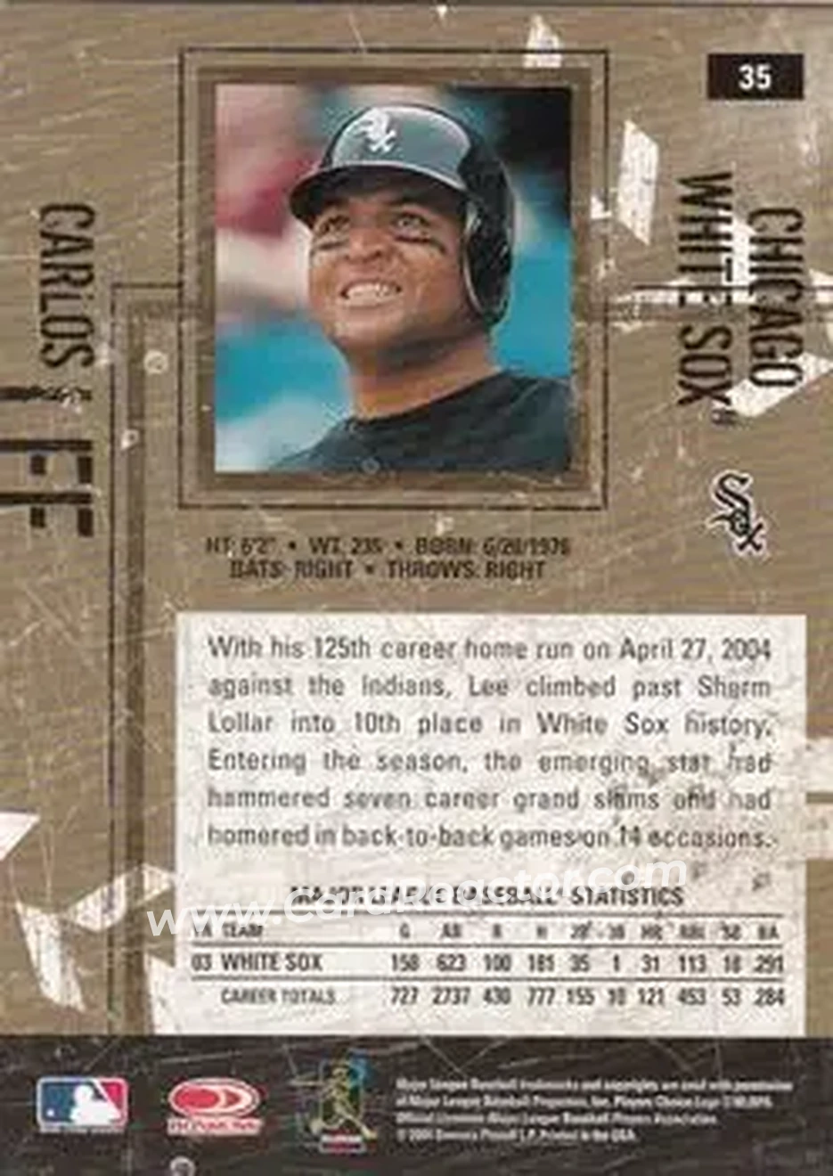 2004 Donruss Leather & Lumber #35 - Carlos Lee - Chicago White Sox - Back