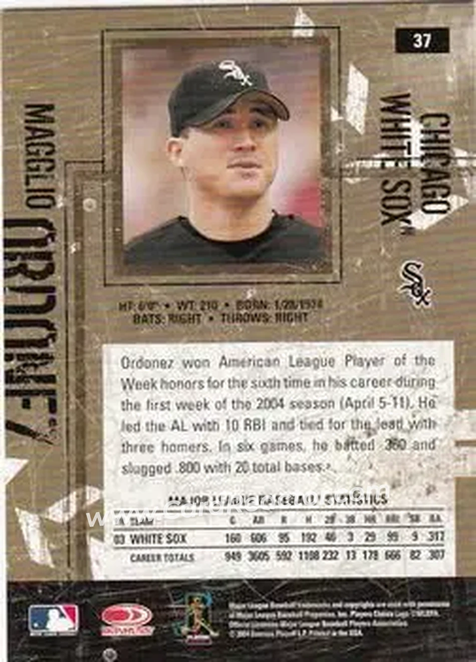 2004 Donruss Leather & Lumber #37 - Magglio Ordonez - Chicago White Sox - Back 2004 Donruss Leather & Lumber #37 - Magglio Ordonez - Chicago White Sox - Back