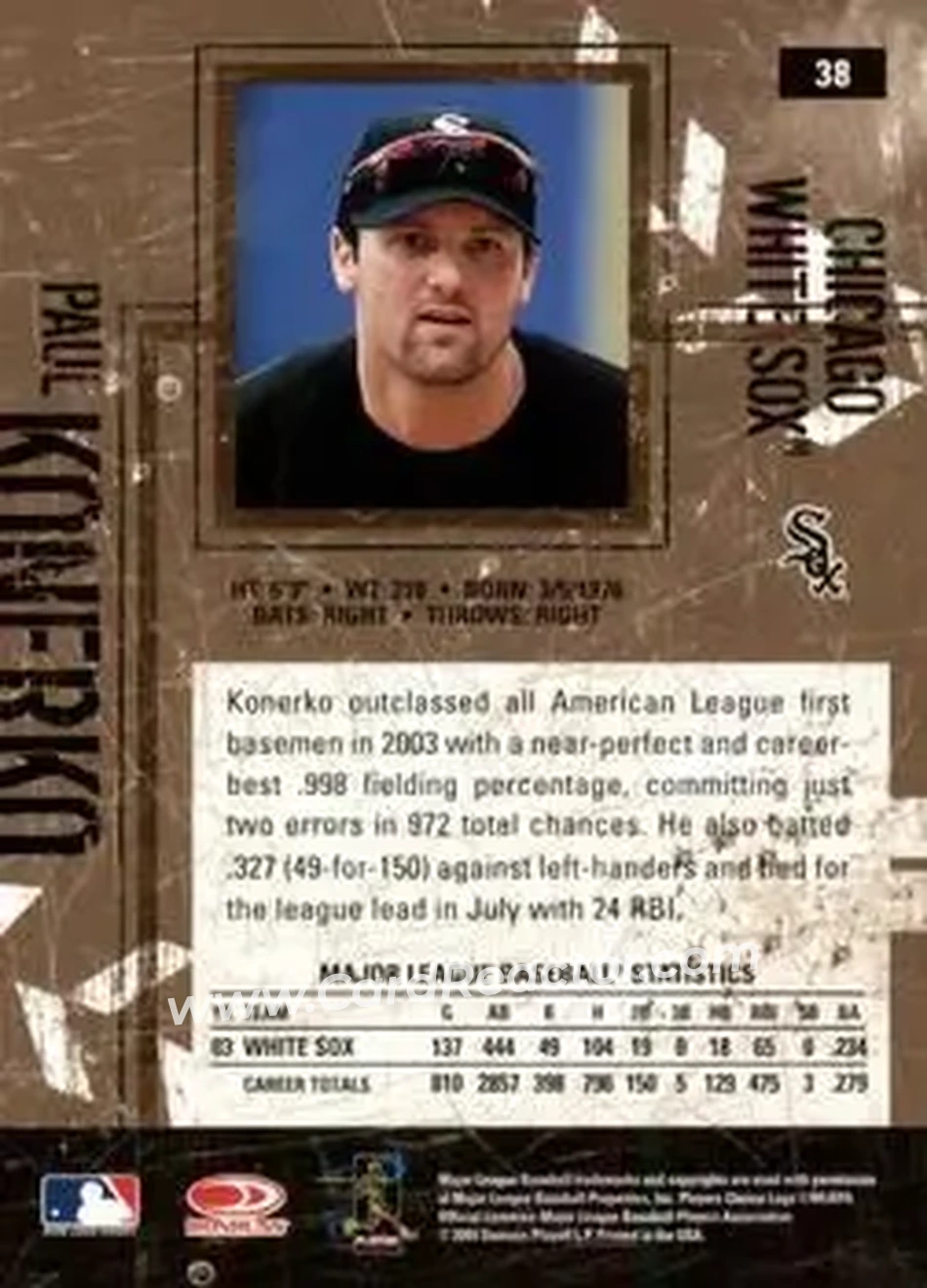 2004 Donruss Leather & Lumber #38 - Paul Konerko - Chicago White Sox - Back