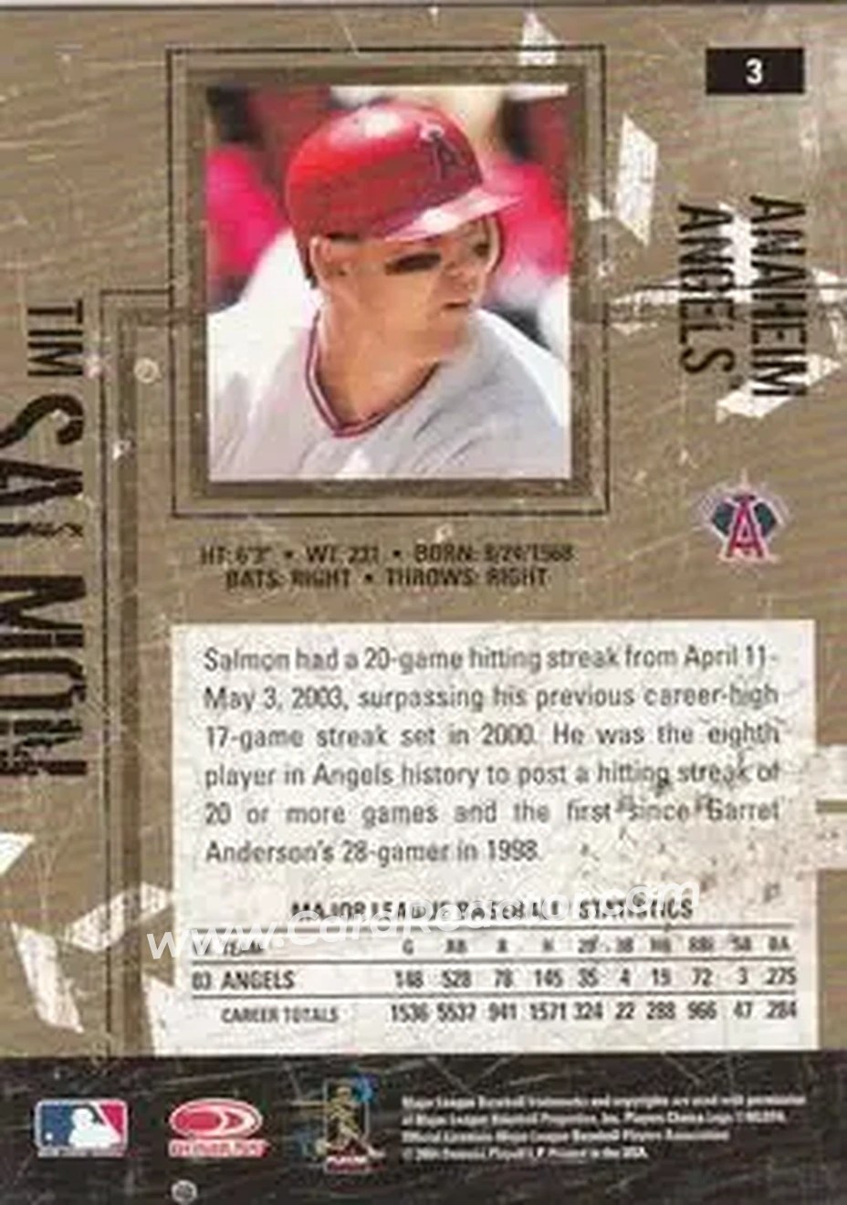 2004 Donruss Leather & Lumber #3 - Tim Salmon - Anaheim Angels - Back