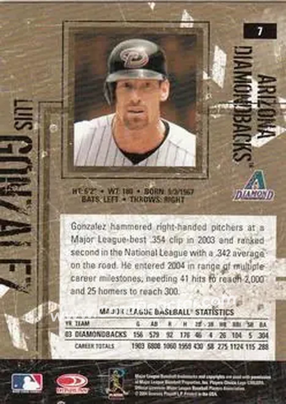 2004 Donruss Leather & Lumber #7 - Luis Gonzalez - Arizona Diamondbacks - Back