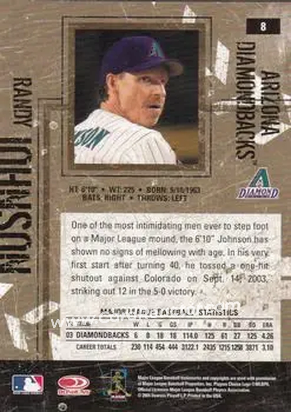 2004 Donruss Leather & Lumber #8 - Randy Johnson - Arizona Diamondbacks - Back