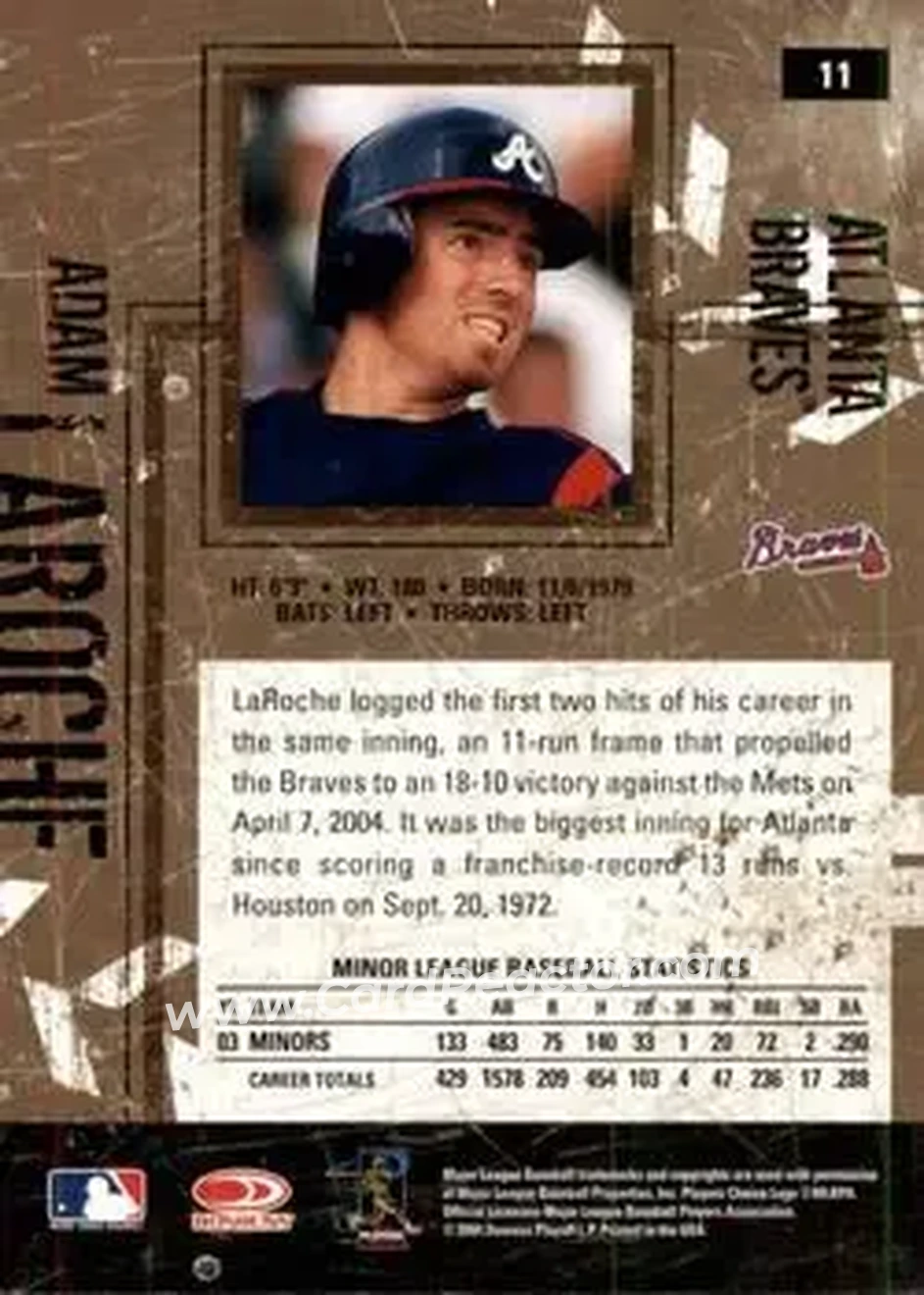 2004 Donruss Leather & Lumber #11 - Adam LaRoche - Atlanta Braves - Back
