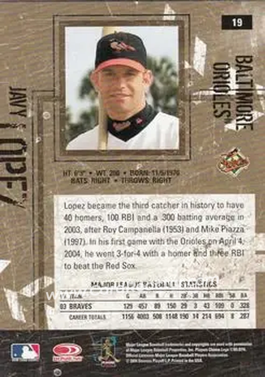 2004 Donruss Leather & Lumber #19 - Javier Lopez - Baltimore Orioles - Back
