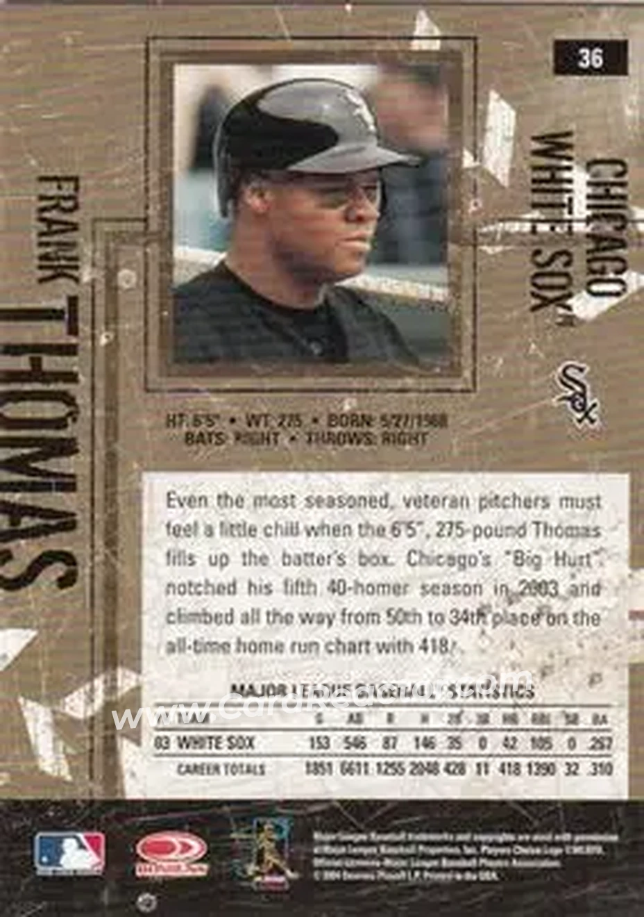 2004 Donruss Leather & Lumber #36 - Frank Thomas - Chicago White Sox - Back