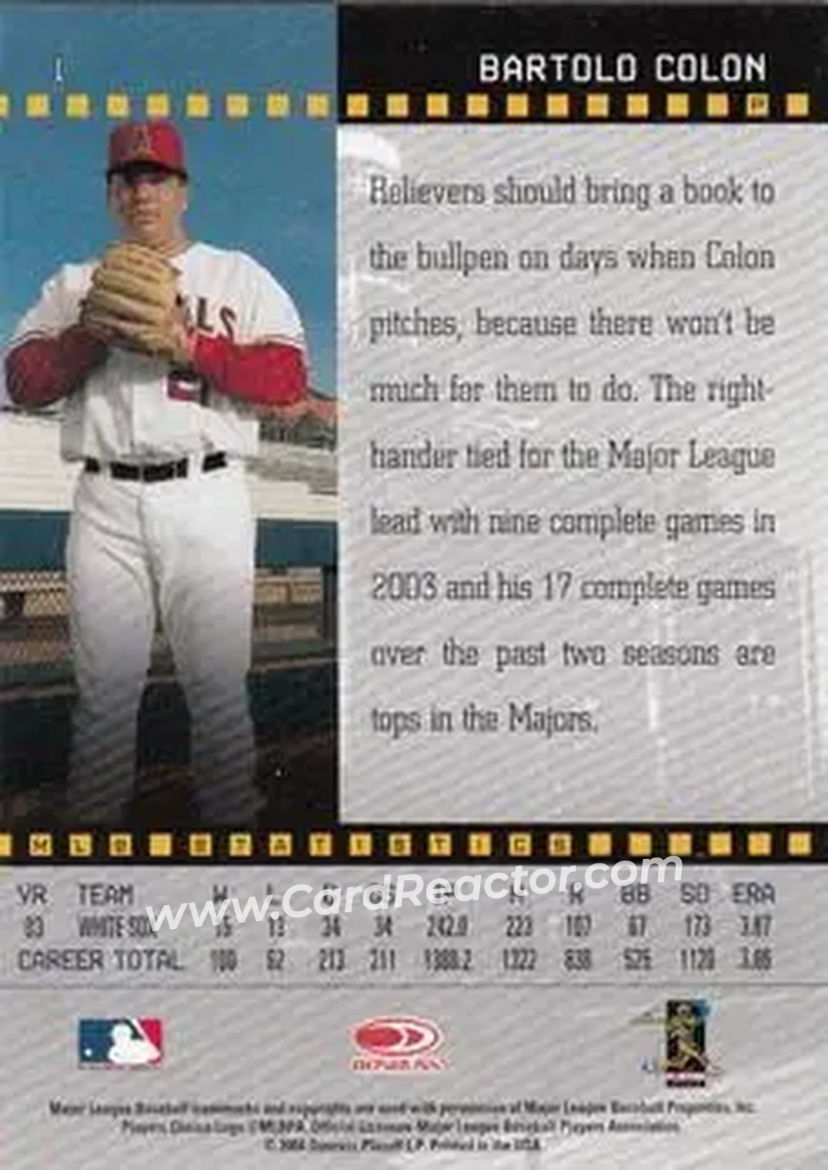 2004 Donruss Studio #1 - Bartolo Colon - Anaheim Angels - Back