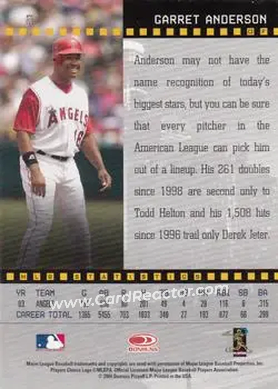 2004 Donruss Studio #2 - Garret Anderson - Anaheim Angels - Back