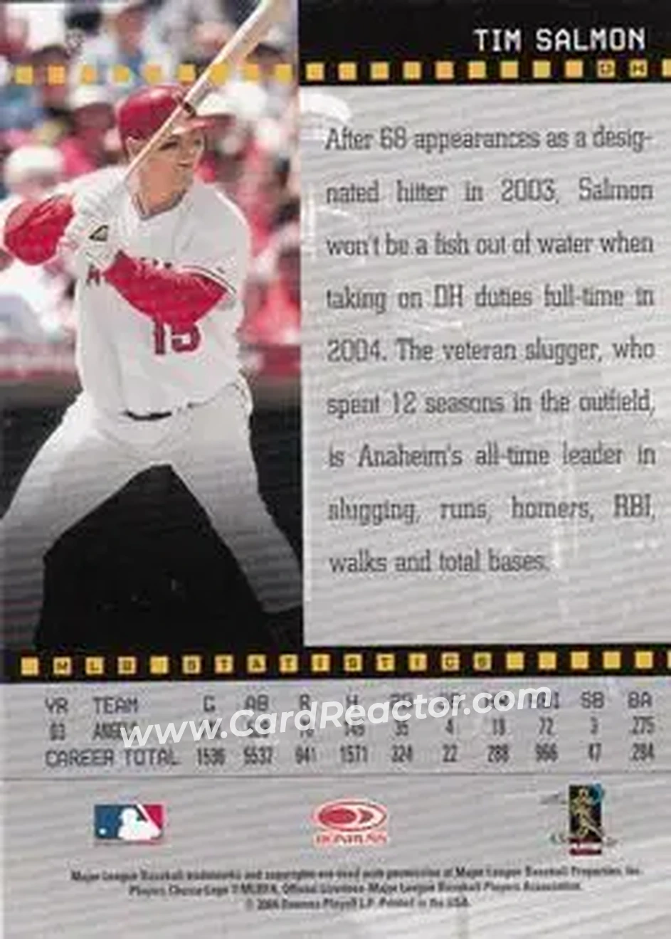 2004 Donruss Studio #3 - Tim Salmon - Anaheim Angels - Back 2004 Donruss Studio #3 - Tim Salmon - Anaheim Angels - Back