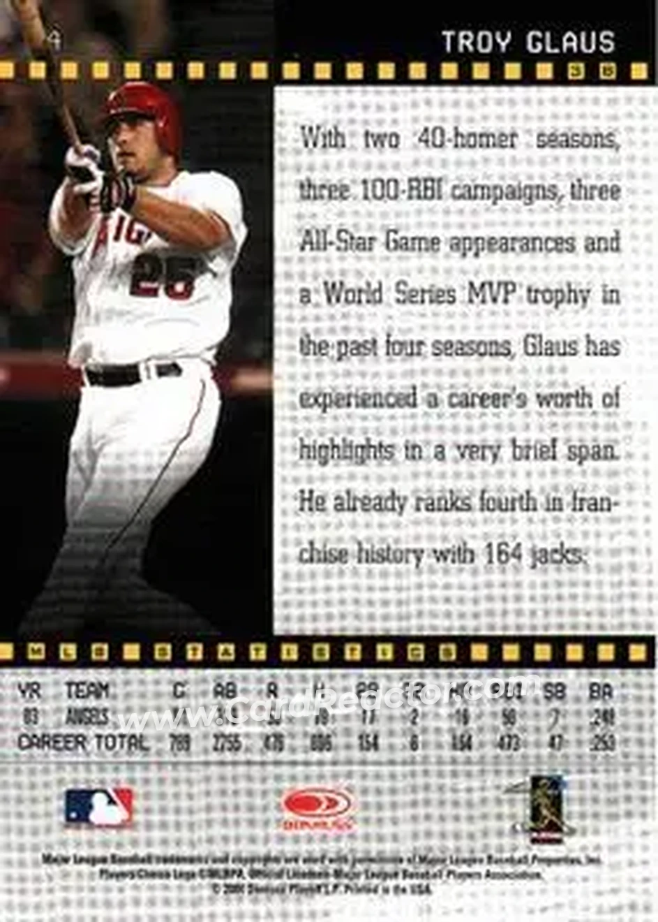 2004 Donruss Studio #4 - Troy Glaus - Anaheim Angels - Back