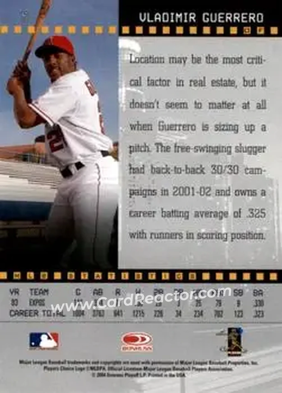 2004 Donruss Studio #5 - Vladimir Guerrero - Anaheim Angels - Back