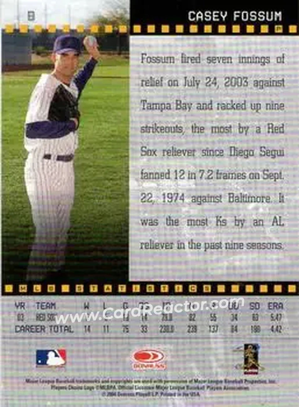 2004 Donruss Studio #8 - Casey Fossum - Arizona Diamondbacks - Back