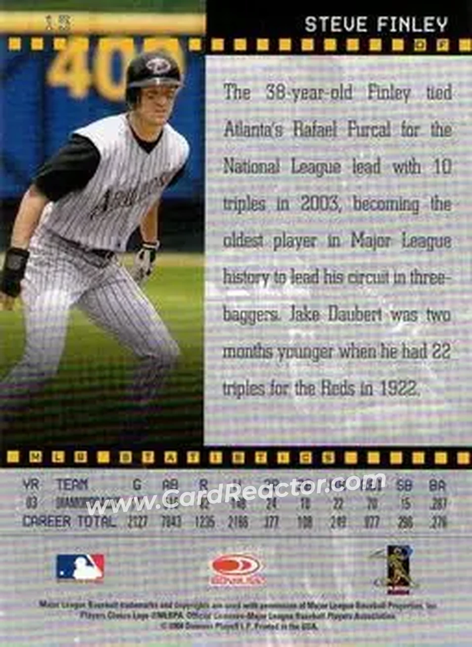 2004 Donruss Studio #15 - Steve Finley - Arizona Diamondbacks - Back
