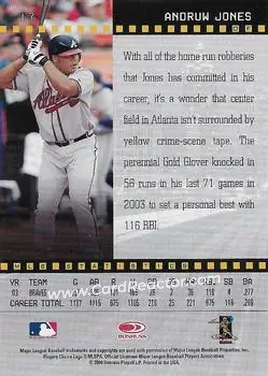 2004 Donruss Studio #17 - Andruw Jones - Atlanta Braves - Back