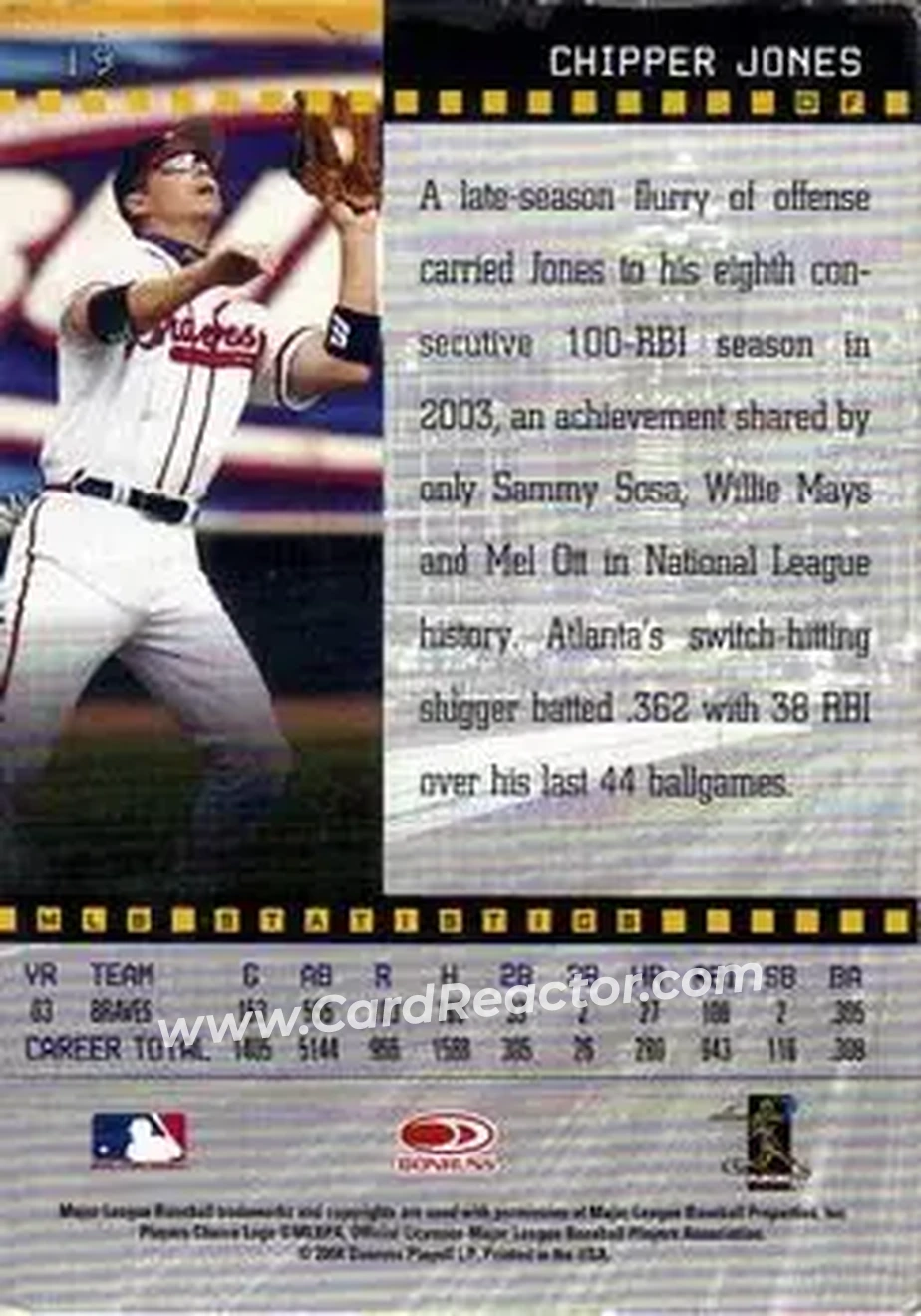 2004 Donruss Studio #19 - Chipper Jones - Atlanta Braves - Back