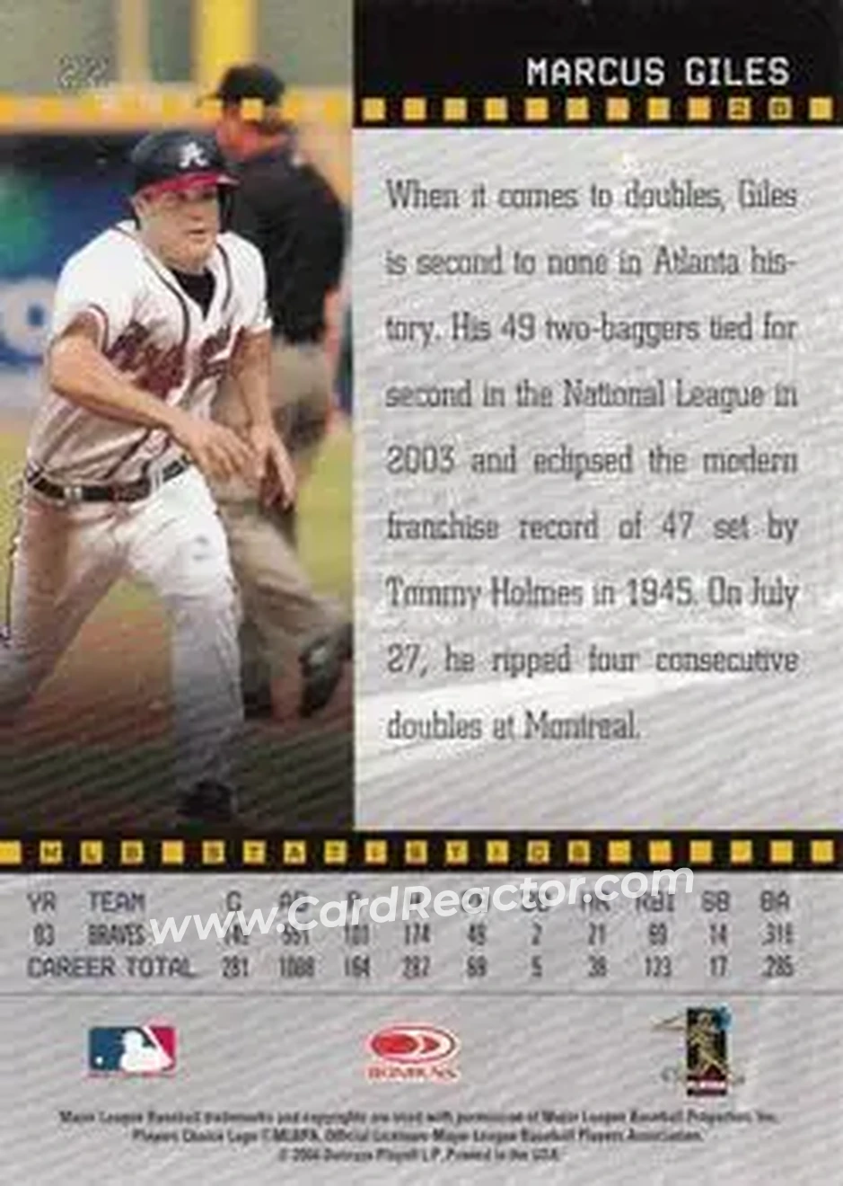 2004 Donruss Studio #22 - Marcus Giles - Atlanta Braves - Back