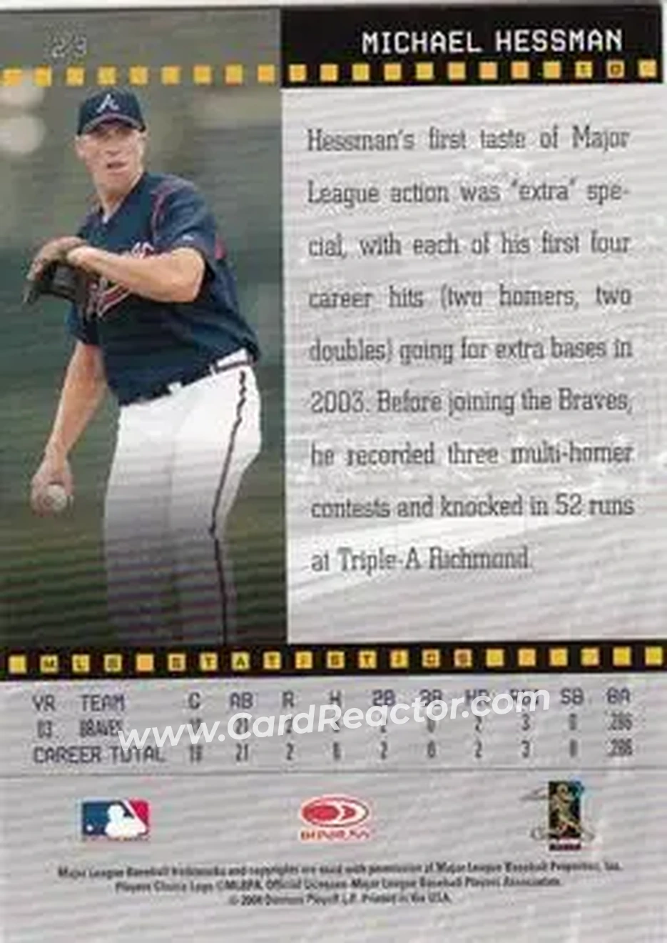2004 Donruss Studio #23 - Mike Hessman - Atlanta Braves - Back