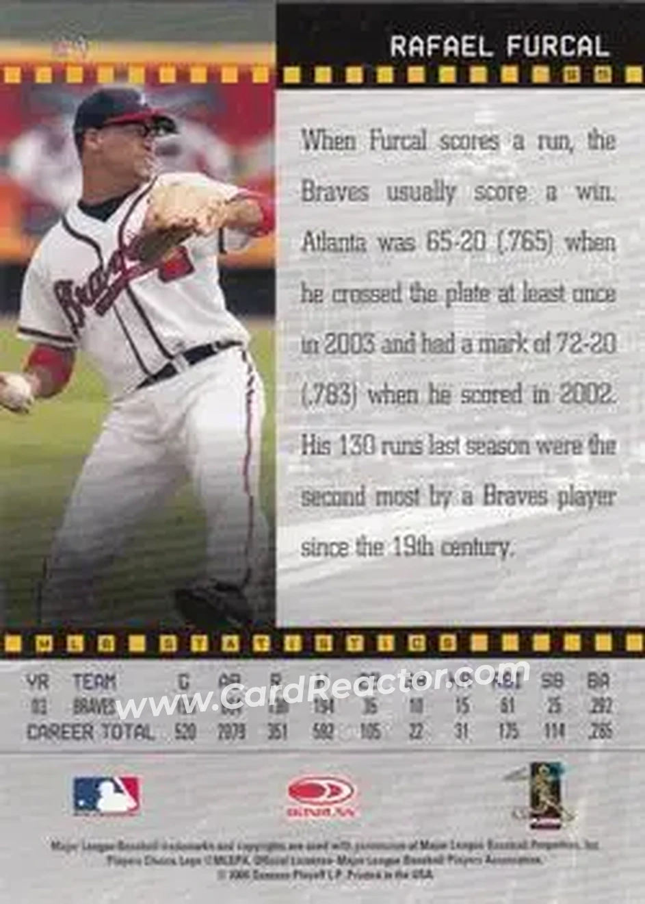 2004 Donruss Studio #24 - Rafael Furcal - Atlanta Braves - Back
