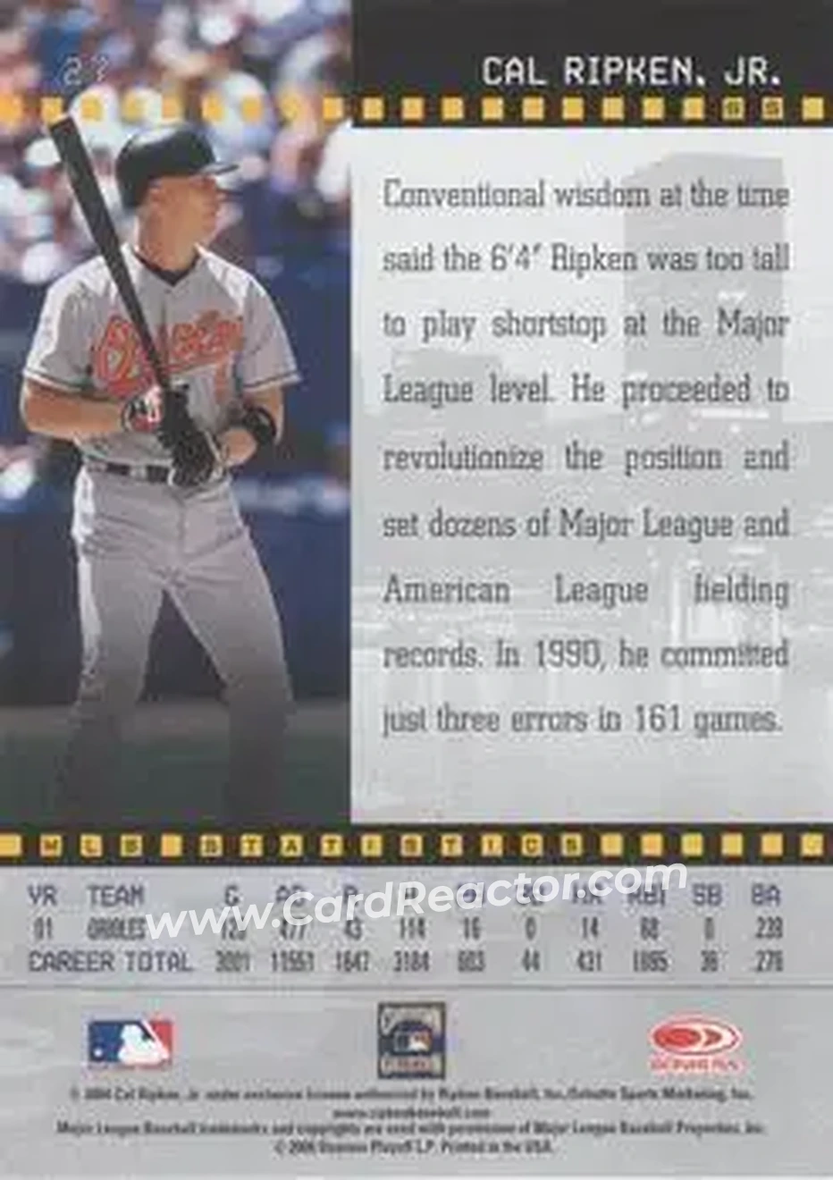 2004 Donruss Studio #27 - Cal Ripken - Baltimore Orioles - Back